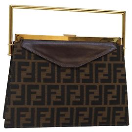 Borsa a mano in tela Zucca FENDI oro nero marrone Auth yk14520A