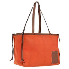 LOEWE Anagramm Tote Bag aus Canvas Leder Orange Braun Auth hk1621