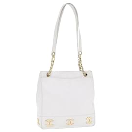 Borsa a spalla a catena CHANEL in pelle di vitello bianco oro CC Auth bs17674