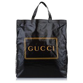Borsa tote in cotone nero Gucci con stampa logo Medium