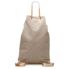 Borsa bucket in tela Prada Canapa marrone con coulisse