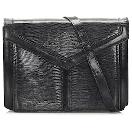 Sac à bandoulière en cuir de lézard marron YSL - Yves Saint Laurent