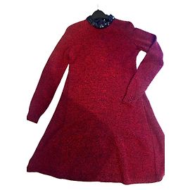 Dior Kaschmirkleid mit marineblauem Strasskragen