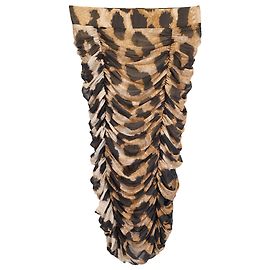 Falda midi de malla con estampado de leopardo fruncido Ganni en poliéster marrón