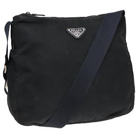 Borsa a spalla PRADA in nylon nero Auth bs18091
