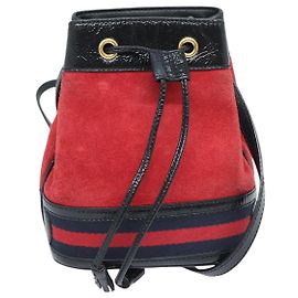 GUCCI Sherry Line Schultertasche Wildleder Rot Gold Marine 550620 Auth bs18146