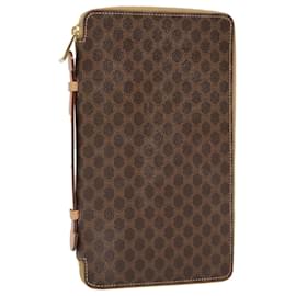 Céline Borsa Clutch in Tela Macadam CELINE in PVC Pelle Marrone Oro Auth 90268