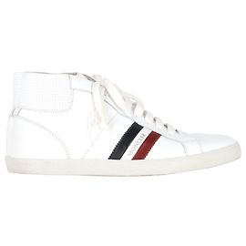 Sneakers alte a righe Moncler Monte Carlo in pelle bianca
