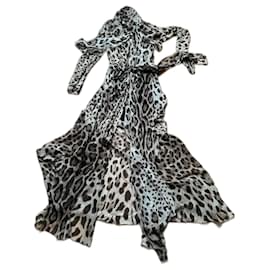 Dolce & Gabbana Abito lungo in georgette di seta leopardato