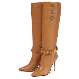 Botas Robin Balmain de cuero color cognac con tacón de aguja