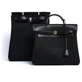 Zaino Hermès Herbag in Tela Nera e Pelle x2 Pristine Hermes