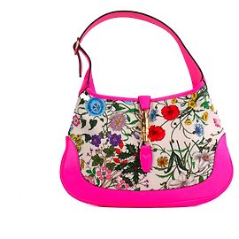 GUCCI - Bolsa de ombro pequena Gucci Jackie 1961 em lona e couro rosa, edição limitada