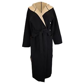 Max Mara Pavidi langer Kapuzenmantel aus schwarzer und nude Wolle