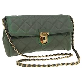 PRADA Borsa a Spalla Trapuntata in Catena Nylon Kaki Oro Auth 90227
