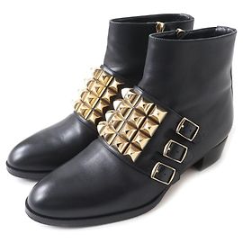 Hermès Stivali alla Caviglia in Pelle HERMES Medor Collier de Chien Nero Oro
