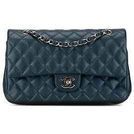 Chanel Blu Medio Classico Caviar Doppio Flap