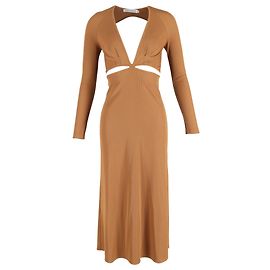 Autre Marque Christopher Esber Midi Cutout Ripp Langarmkleid aus braunem Polyester