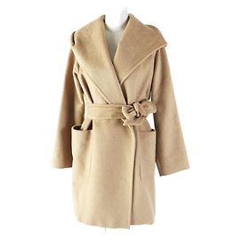 Cappotto avvolgente con cappuccio e cintura color cammello Max Mara 36