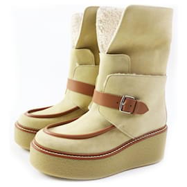 Hermès Botas cortas de piel de ternera beige HERMES 35 Mujeres