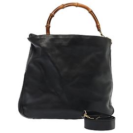 Borsa a Spalla in Pelle GUCCI Bamboo 2way Nera Oro 001 2123 1577 Auth 90421