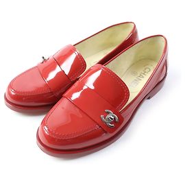 Mocassini in pelle verniciata Chanel Rosso Argento 35 1/2C
