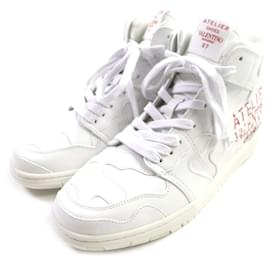 Valentino Leder High-Cut Sneakers in Weiß und Rot