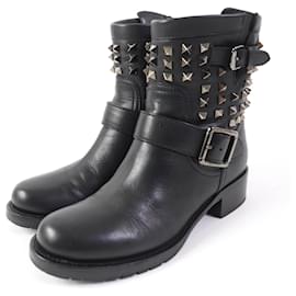 Botas cortas de cuero Valentino Rockstud negras 37