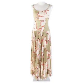 Abito cami plissettato in seta Chanel khaki beige 36