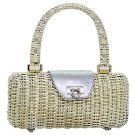 Borsa a mano Gancini in vimini argento oro Salvatore Ferragamo Auth 89809A