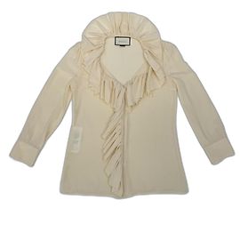Gucci Seidenhemd beige mit Rüschenkragen
