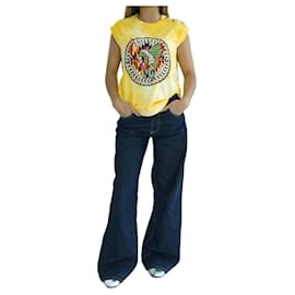 Camiseta Balmain Tie Dye Bordada Amarilla de Algodón