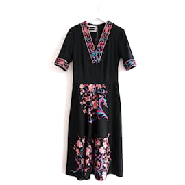 Midi-Kleid im A-Linien-Schnitt mit Vintage-Rococo-Blumenmuster aus den 1970er Jahren Modelly