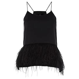Top Tibi nero con piume di struzzo