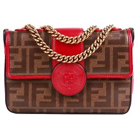 FENDI - Bolso de hombro mini Double F Fendi en lona recubierta con monograma marrón