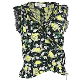 Blouse à encolure wrap Peona à imprimé citron en soie multicolore de Diane Von Furstenberg