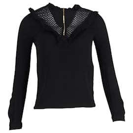 Blusa de manga larga en poliéster negro con detalles con cremallera y volantes Maje