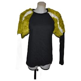 Zara Baumwollpullover mit Kunstfell-Schultern schwarz
