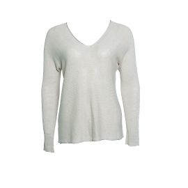 Vince, top a collo a V lavorato a maglia beige
