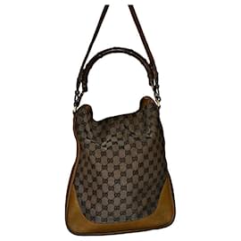 Borsa a spalla Gucci Monogram GG con manico in bambù e tracolla Web