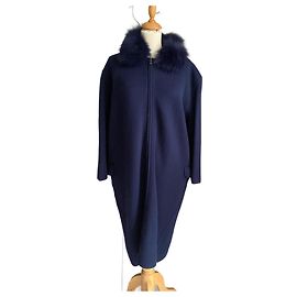 Autre Marque Abrigo de lana de visón y piel de visón azul marino con capucha
