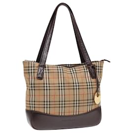 Bolso tote de lona beige con estampado Nova Check de BURBERRY Auth 91273