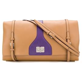 Borsa a spalla in pelle beige e viola Prada - anni 2000