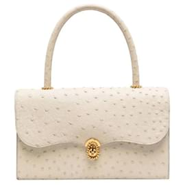 Bolso de mano de cuero de avestruz marfil Hermès
