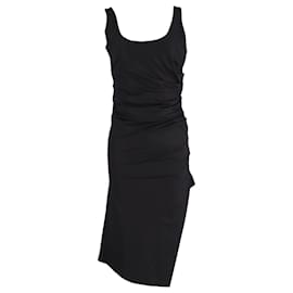 Max Mara Midi-Kleid aus schwarzem Polyester mit gerafftem Seitendetail