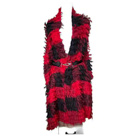 Abrigo Dior Asimétrico de Mohair a Cuadros Negro Rojo