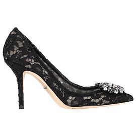 Décolleté in pizzo arcobaleno Dolce & Gabbana con spilla in rayon nero