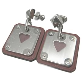 Boucles d'oreilles en cuir avec cœur gravé en métal Hermes Asdukur Z - Hermès
