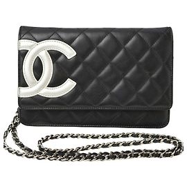 Chanel schwarze Lederkette Brieftasche
