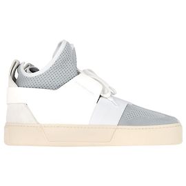 Sneaker alte stile calza Balenciaga in poliestere e pelle grigia e bianca