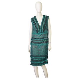 Tadashi Shoji Blaues ärmelloses Pailletten-Spitzenkleid mit Fransen